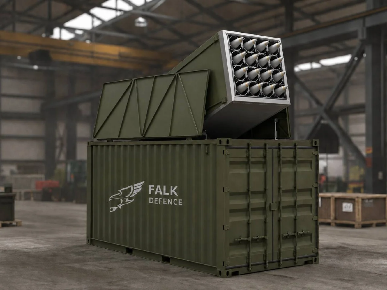 Siegfried containerised launcher with deployed multi-tube rocket pod